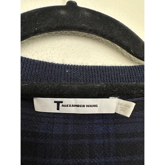 T by Alexander Wang Merino Wool V Neck Sweater Navy Blue Plaid Back Size Medium - Picture 5 of 10